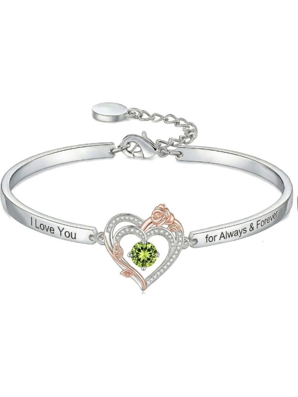 Elegant Birthstone Heart Bracelet & Bangle - Perfect Anniversary Gift for Her